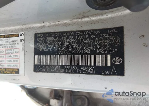 2006 Toyota Corolla Le from USA, damaged, VIN JTDBR32E060061284